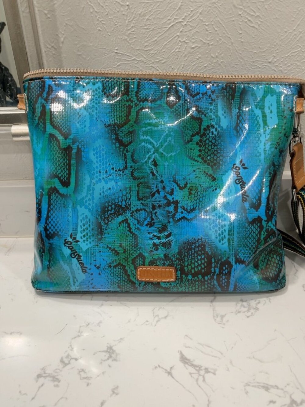 Consuela Turquoise Teal Snakeskin Crossbody Bag Adjustable Strap